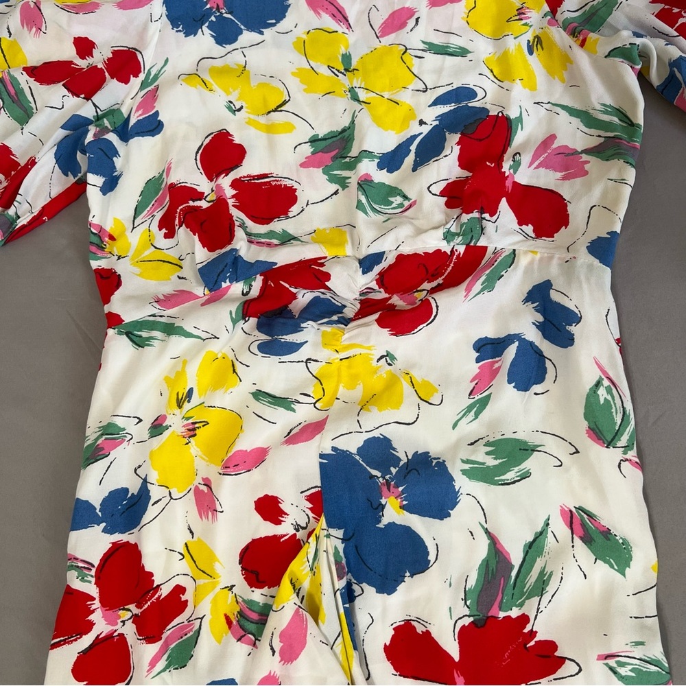 Rixo white Floral multicolored Mock Neck Cascade Ruffle Dress short sleeves sz 6 - Picture 7 of 16